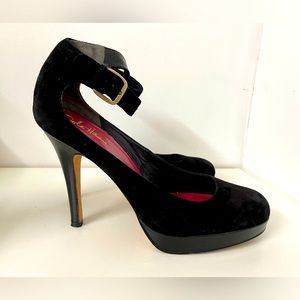 SALE! Coke Haan Black Suede Platform Heels with Ankle Strap